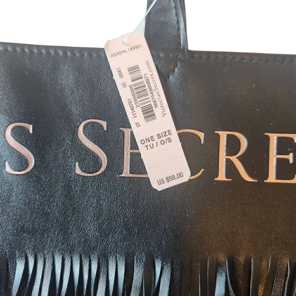 Victoria's Secret Black Fringed Tassel Tote Bag‎